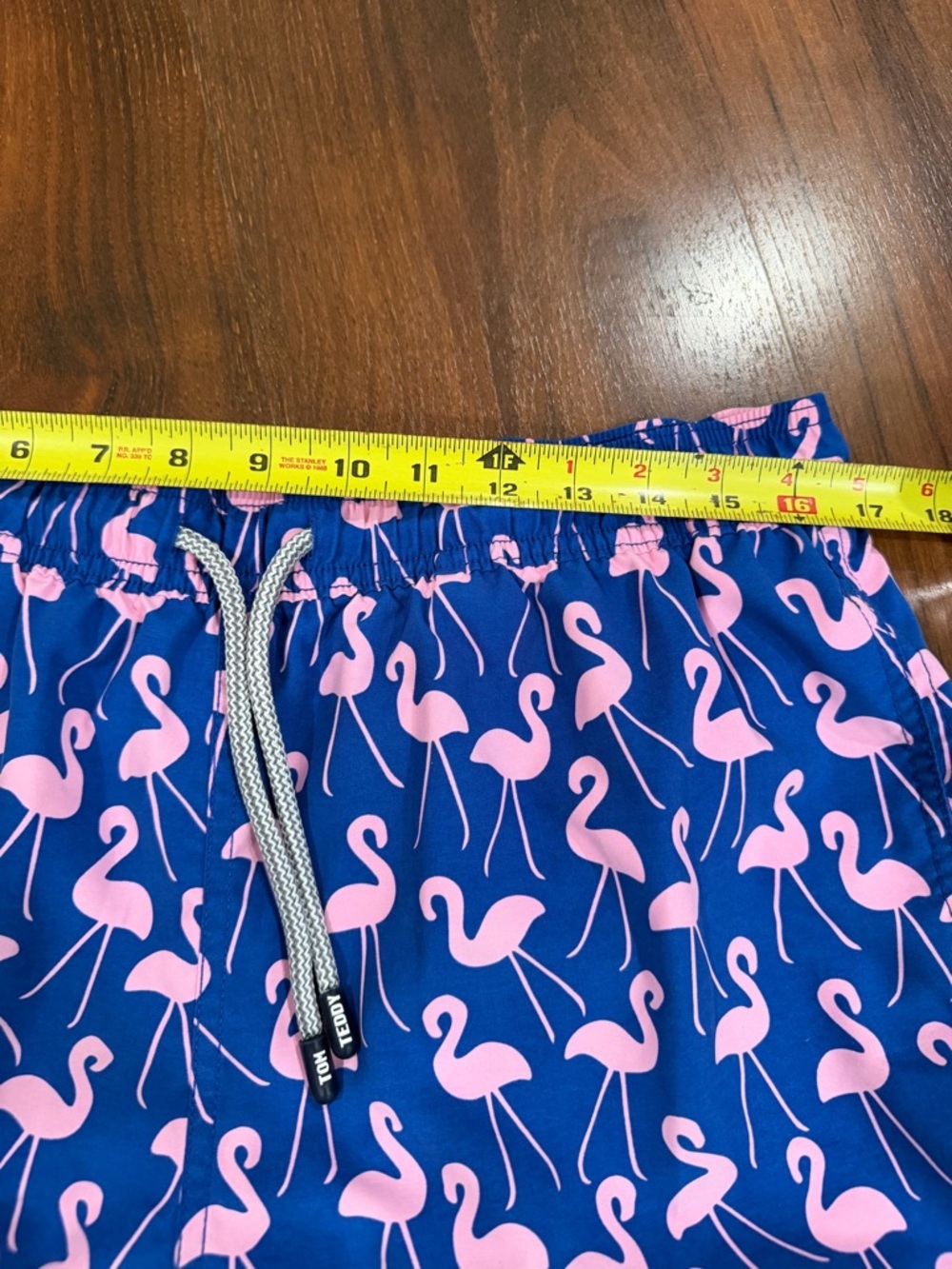 Tom & Teddy Men's Swim Trunks Blue Flamingo Size L - Picture 5 of 8